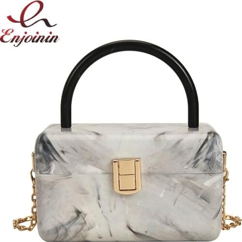 Acrylic Box Style Women Party Clutch Fahshion Watercolor Pattern Chain Shoulder Bag Luxury Designer Female Purses and Handbags