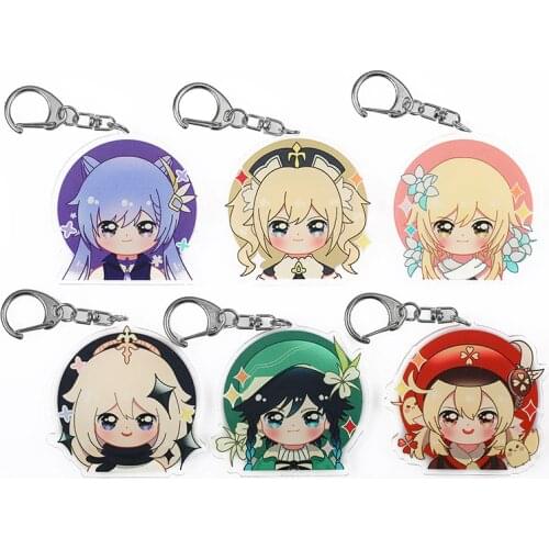 Anime Accessories Game Genshin Impact Cosplay DIY Pendant Project Venti Keqing Klee Paimon Barbara Lumine Acrylic Keychain Props