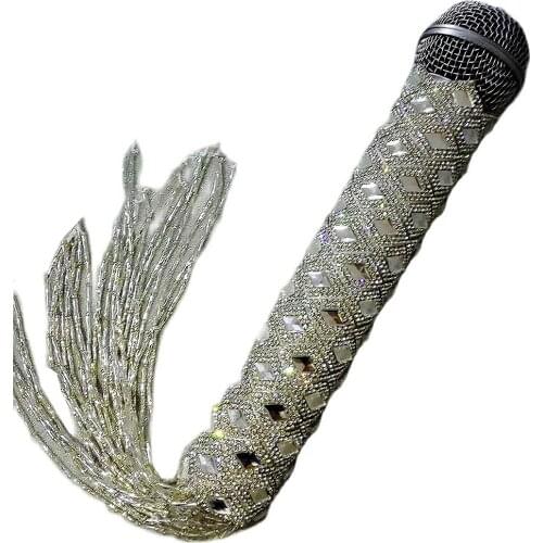 Sparkly Rhinestones Birthday Celebrate Microphone Sets DJ Singer Performance Stage Microphone Decoration Evening Party Accessory