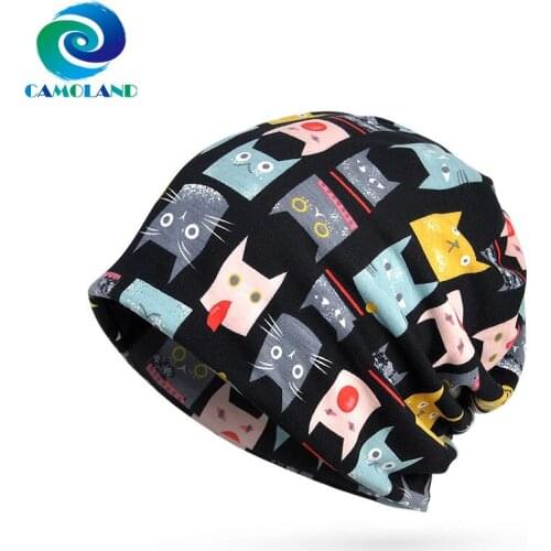 CAMOLAND 2 IN 1 Women Fleece Skullies Beanies Cartoon Design Knitted Hat Breathable Outdoor Cycling Bonnet Hat Male Scarf Caps