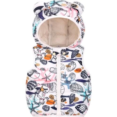 Childrens Vest Winter Autumn Clothing 2021 Kids Baby Girls Animal Cartoon Down Cotton Hooded Printed Vests Infant Boys Jackets