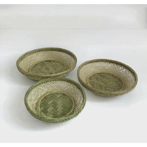 Round Bamboo Tray Wicker Tray Woven Rattan Handmade Flat Vegetables Fruit Bread Basket Kitchen Hotel Rural Farmhouse Storage