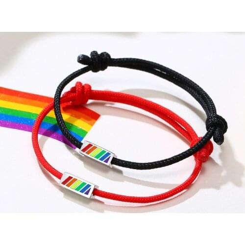Rainbow Best Friends Bracelets for Women Men Retro Rope Adjustable Size Bangles Girl Boy Forever LGBT Stainless Steel Jewelry