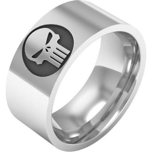 MANGOPIE Brand Jewelry Titanium Steel Super Hero Skull Punisher Ring Sliver Color Engraved Skeleton Logo Ring Party Gift