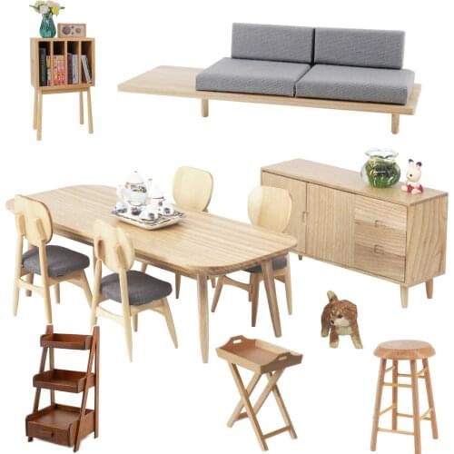 1/12 Dollhouse Miniature Simulation Furniture Models Mini Sideboard Sofa Coffee Table Wardrobe Storage Rack Kids Desktop Toys