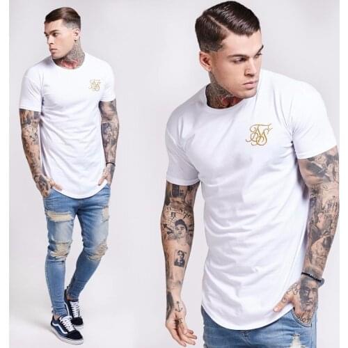 Fashion Summer Kanye West fitness t shirt Men Hip Hop T Shirts Irregular Curved Hem Short Sleeved Cotton SikSilk T-shirt