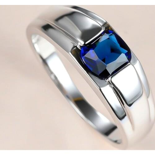 Male Female Luxury Blue Crystal Ring Charm Silver Color Wedding Ring Classic Square Zircon Stone Engagement Rings For Women Men