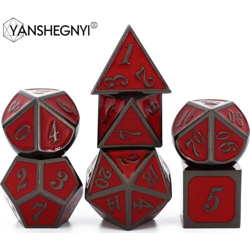 Set of 7 Metal Dice with Red Drawstring Dice Bag for Tabletop RPGs D4 D6 D8 D10 D12 D20 DnD RPG MTG Board Games metal dnd d dice