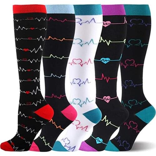 New Year Socks 2021 Cartoon Striped ECG Compression Socks Men Women Candy Color Socks Happy Funny Nylon Sports Socks Gifts