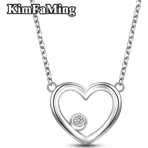 Good Selling Women Bezel 925 Silver Heart Solitaire Necklaces Jewelry Gift N049