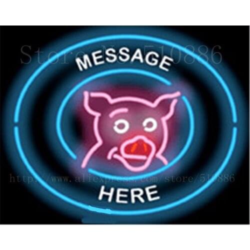 Custom Message Pig Circular Glass Tube neon sign Club Pub Handcrafted signs Beer Club Pub Bar Shop Store Signage 18"x18"