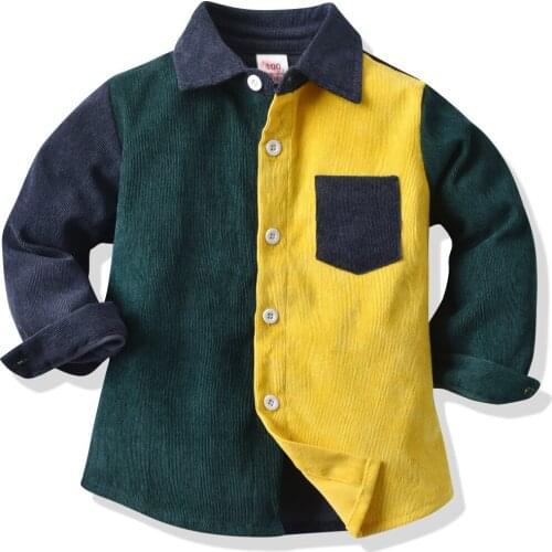 Toddler Button-down Shirt, Boys Color Block Turn-down Collar Long Sleeve Cardigan 2-6T