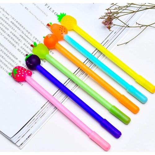 6 pcs Fruit gel pens Black color Orange Pineapple Pear 0.5mm roll ball pens for writing Stationery Office School supplies F746