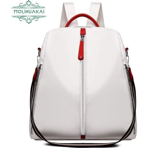 Multifunction White Backpack Women Bagpack Leather School Bags for Teenage Girls Shoulder Bags for Women 2021 Travel Backpack