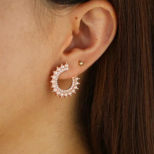 New Pearl Beads Hoop cz Earring for Fashion Women Gift Jewelry Pearl Round Circle Earrings Gold Rose Gold Colors