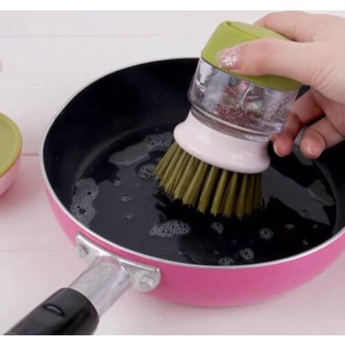 Dishwashing Brush Liquid Soap Dispenser Pan Pot Utensils Cleaning Oil Remover With Stand Sponge Dispensing Kitchen Accessories