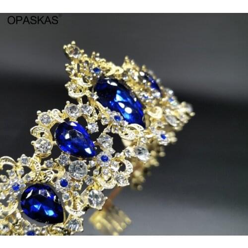 Crown Ornament Bridal Wedding Accessories Simple Alloy Diamond Blue Crystal Bridal Dress Jewelry VL