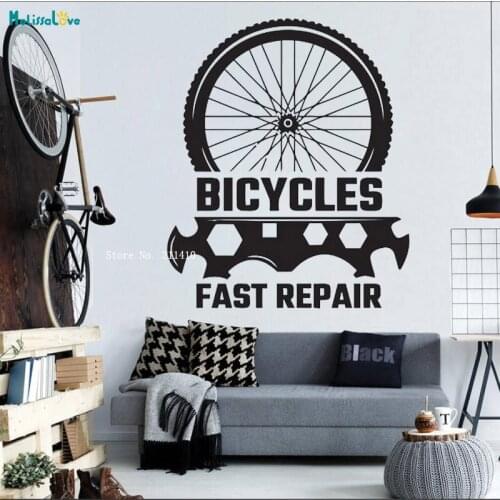 Bicycles Fast Repair Tire Styling Wall Sticker Decals New Art Sport Service Decor For Boys Teenager Shop Murals YT3788