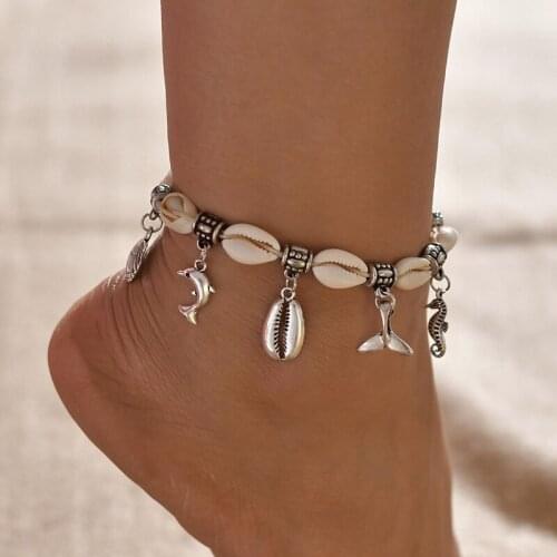 YADA Silver Color Mermaid tail&dolphin Anklets for Women Foot Retro shell ankle Barefoot Sandals Bracelet ankle Female AT200051