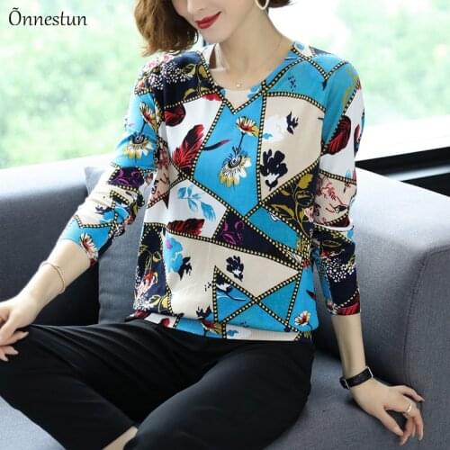 Women Sweater 2021 New Spring Pullovers Jumper Tops Geometry Print Long Sleeve Casual Knitted Sweater Women