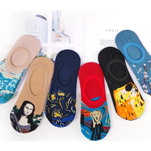 1 Pair Classic Women‘s Socks Retro Women Personality Art Van Gogh Mural World Famous Painting Female Sock Oil Socks Designer