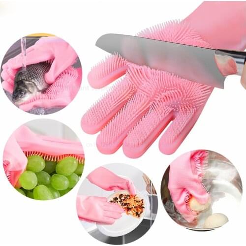 1 pair Silicon Dish Scrubber Rubber Gloves Food Grade Cleaning Sponge Lazy Dishwashing Brushs Magic Silicone Gloves Clean Brush