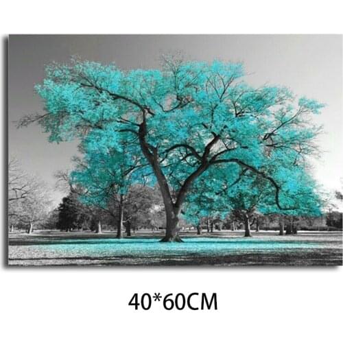 Large Print Painting Tree Teal Turquoise Leaves Canvas Wall Decor Ornament