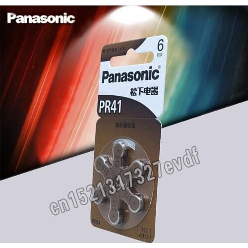 6PCS 100% Genuine Panasonic PR41 Hearing Aid Batteries 7.9MM*3.6MM 312 Deaf-aid Cochlear Button Cell Batteries Aud