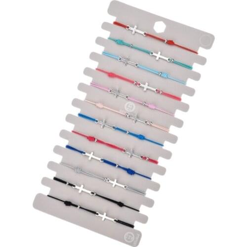 12pcs/lot Cross Bracelet Cord Wristband Adjustable Bracelets with a Pendant for Womens Girls Teens Kid Christian Jewelry
