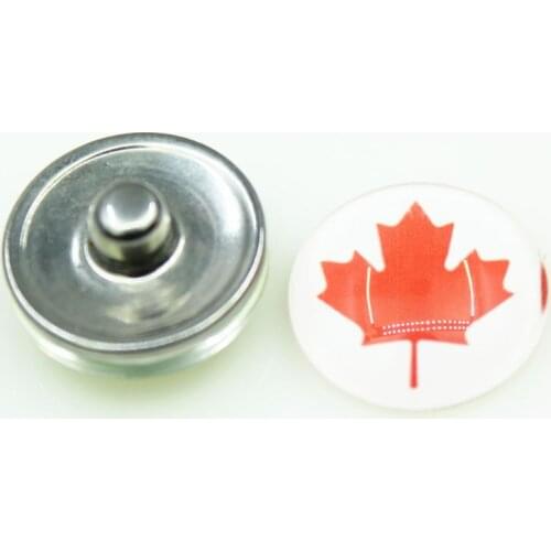 Snap Button 20pcs/lot Glass Flag Of The Canada Snap Buttons Diy 18 mm Snap Jewelry Pendants Bracelet&Bangles Snap Charms