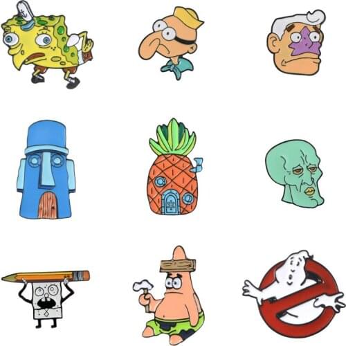 2019 Cartoon Brooches Animation Pineapple Hut Octopus Sea Stars Barnacle Boy Enamel Pins Button Badge For Kids trinket jewelry