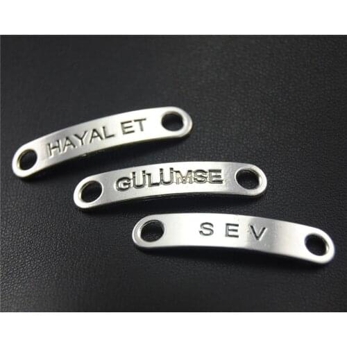 6pcs Silver Color Metal Mixed Carved Letters Curve Connector Handmade Charms Pendants Jewelry Findings A1728/A1729/A1730