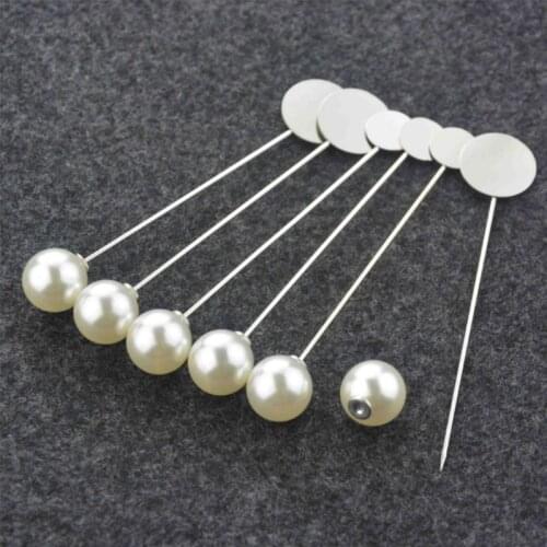 10pcs Copper Round Tray Pearl Safety Pin Stick Blank Brooch for Men Women Suit Tie Hat Scarf Badge DIY Jewelry Accessories