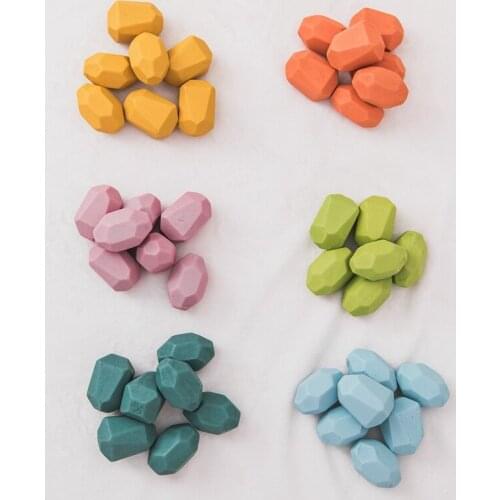 Baby Toy Wooden Building Block Colored Stone Creative Educational Toys Nordic Style Stacking Game Rainbow Stone Wooden Toy