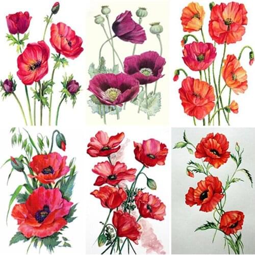 DIY Full Square Round 5D Diamond Painting Landscape Floral Diamond Embroidery Mosaic Cross Stitch Poppy Flower Home Decor Gift