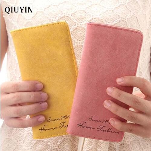 Qiuyin Designer Retro Korean Wallet Womens/girls' Thin Purse Card Holder Coins Wallet Money Clip Minnie Purse Long Wallet Slim