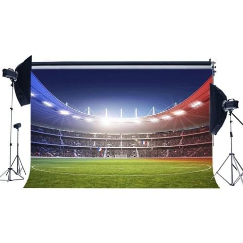 Football Field Backdrop Shining Stage Lights Crowd Green Grass Meadow Stadium Backdrops Sports Match Background