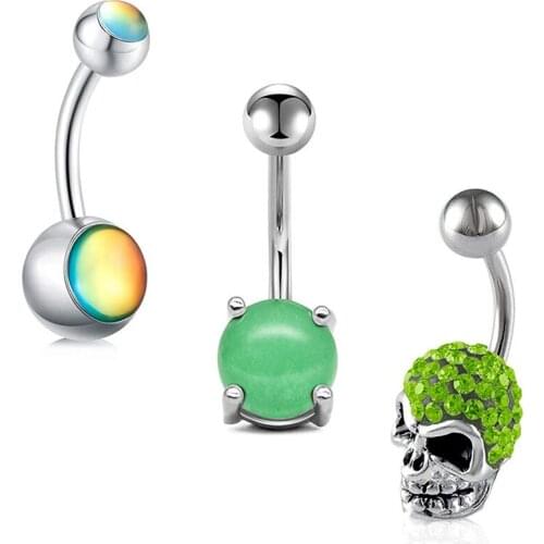 14G 3pcs Stainless Steel Belly Button Rings for Women Girls Navel Barbell Stud CZ Skull Body Piercing Rings 10mm Bar