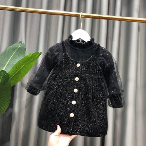 Toddler Girls Clothing Set Autumn Winter Kids Fashion Dress Suits Plus Velvet Strap Dress Turtleneck Sweater 2pcs Set for Girls