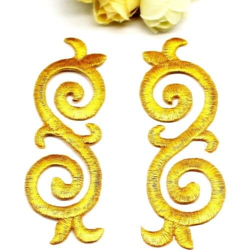 Iron On Patches Gold and Silver Trims 5 Pairs/Lot Gold Metallic Embroidery Costume Cosplay Lace Applique 9cm*3cm
