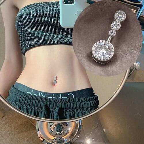 MIQIAO Body Jewelry 925 Sterling Silver Belly Button Piercing Round Zircon For Woman Men Navel Bar Barbell Dangle Rock Cool Gift