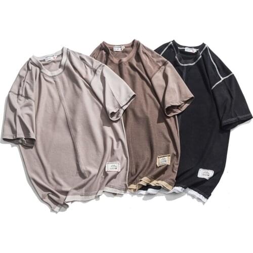 Loose Hip Hop Printed T-shirts Men Tops 2019 Summer tshirts Streetwear Cotton Color Block Tops Tees Fashion Clothing Male A659