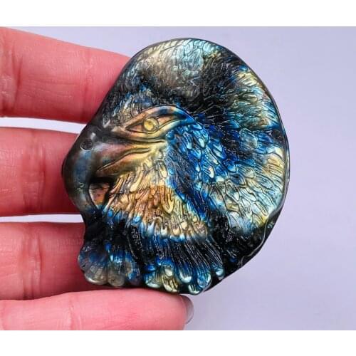 Natural Labradorite Sstone Quartz Crystal Hand Carved Owl Home Decor