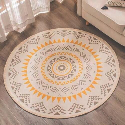 Nordic Cotton and Linen Retro Rug Carpets for Living Room Decor Bedroom Sofa Coffee Table Cushion Bedside Round Mat Rugs
