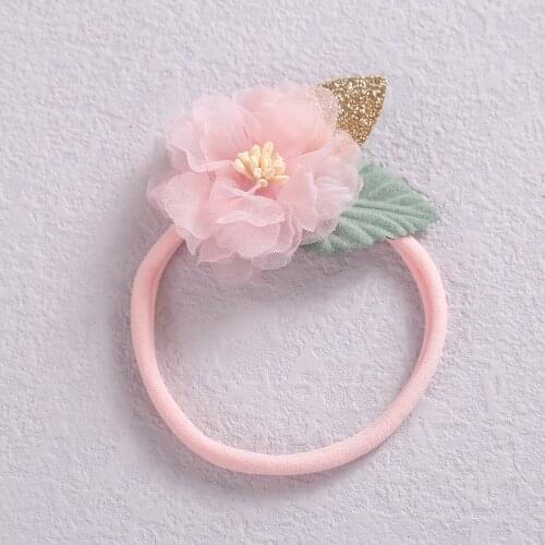 New solid color nylon elastic rubber band hair tie cute net yarn girl head flower soft baby hair band flower hair accessories