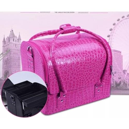 New Women easy to carry Cosmetic bag,Nails Makeup Toolbox,Multifunction Beauty Box Luggage Suitcase Girl Crocodile patte handbag