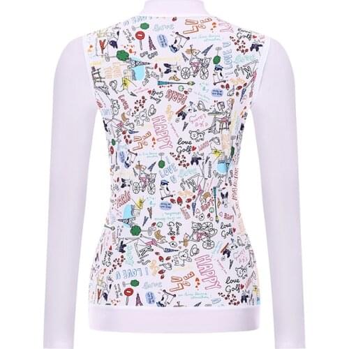 New golf ice silk long-sleeved womens sun protection clothing fashion slim print ladies outdoor sports bottoming shirt
