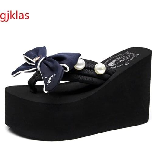 Bow Beach Woman Wedges Platform Flip Flops Sandals 11 Cm High Heels Outdoor Slippers Women Summer Fashion Sliders Shoes Women