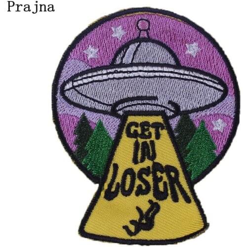 Prajna UFO Patches Rainbow Alien Space Style Iron On Patch For Clothing Letter Stripe On Clothes Decoration DIY