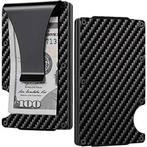 Dropshipping Carbon Fiber Credit Card Holder Wallet New Minimalist Rfid Blocking Slim Anti Protect Metal Cardholder Clip for men